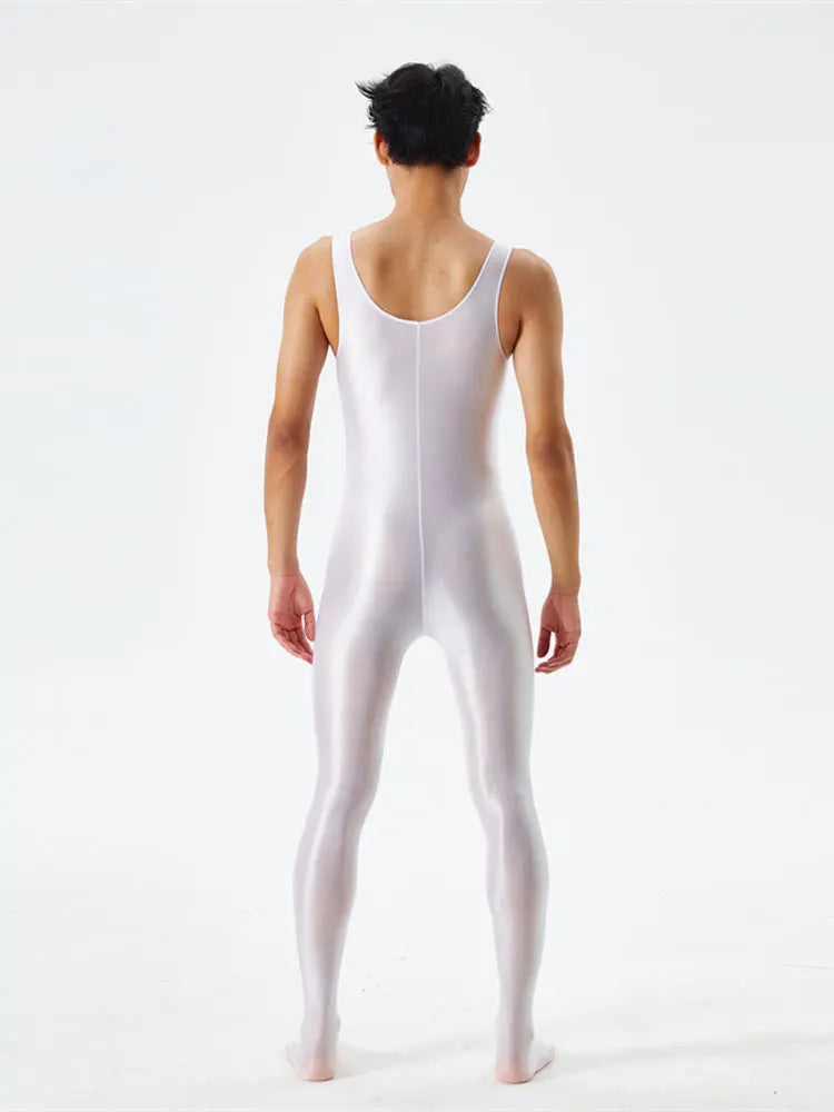 Sexy Body Shaper Jumpsuit Men Fitness Trimmer Sleeveless High Elastic Breathable Sheer Bodysuit With Bulge Pouch Slim Tights