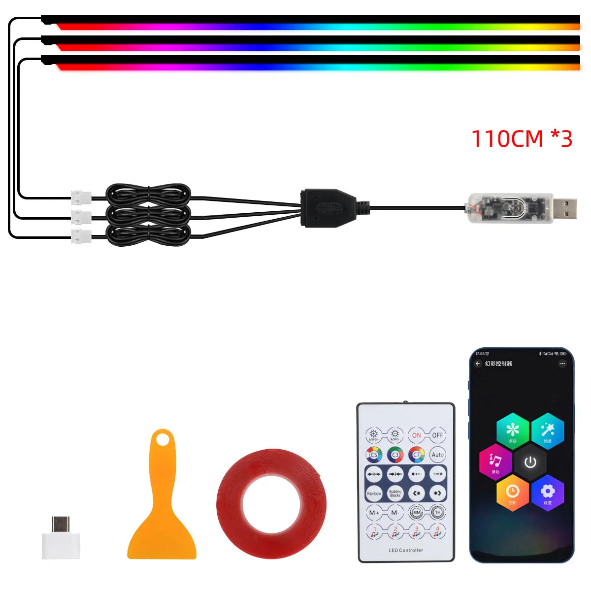 LED Symphony Ambient Lights Strip Car Interior Streamer RGB LED Neon Hidden Acrylic Strip Decoration Atmosphere Lamp USB