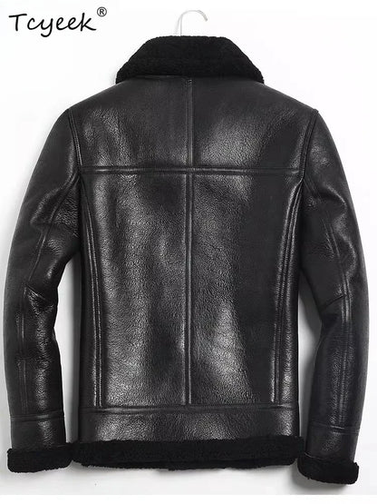 Tcyeek Real Leather Jacket Men Clothes Business Casual Mens Coats Chic Natural Sheepskin Fur Coat Black Warm 2026 Куртка Мужская