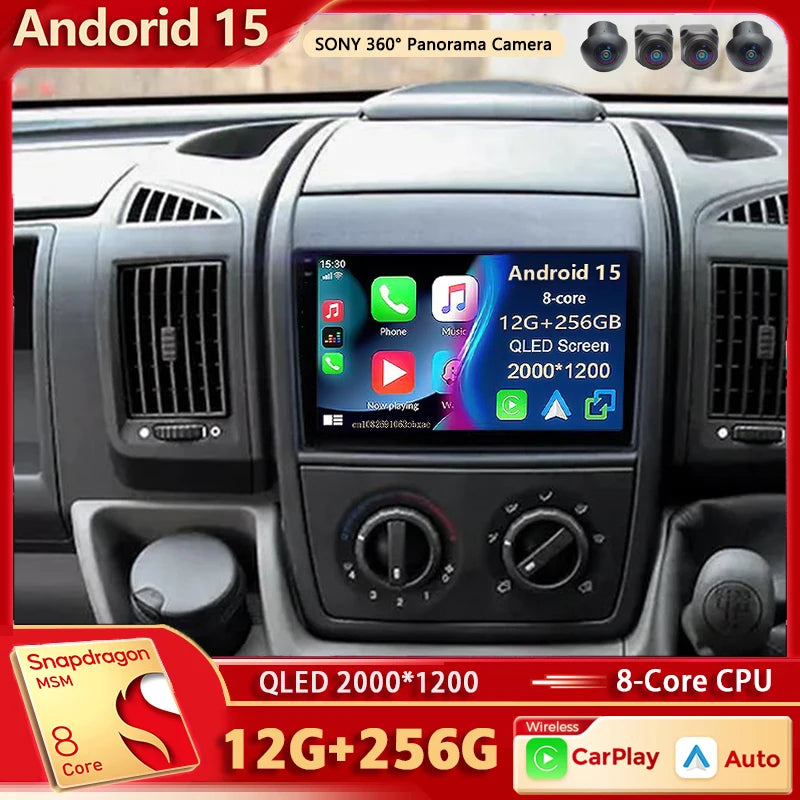 Android 15 For Fiat Ducato Peugeot Boxer Citroen Jumper 2006-2022 2K QLED Android Car Radio Multimedia stereo Player GPS CarPlay