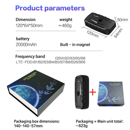 4g Wireless Vehicle Gps Tracking Device, No Installation Required, 20000Mah Battery, 100 Days of Operation, Free App