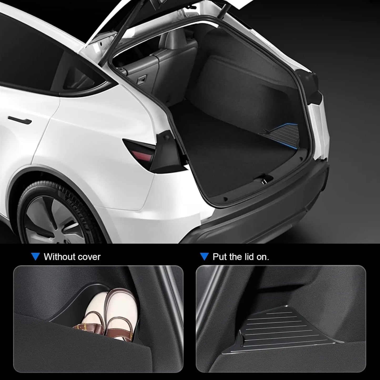 For Tesla Model Y Juniper 2025 2026 Launch Trunk Side Storage Box Boot Organizer Flocked TPE Mat Anti-dirty Travel Accessories