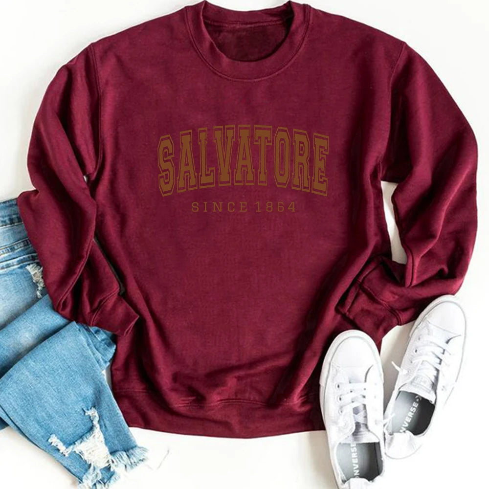 2025 Salvatore Since 1864 Sweatshirt Mystic Falls Hoodie Vampire Diaries Jumper TVD Damon Stefan Crewneck Sweatshirt Fans Top