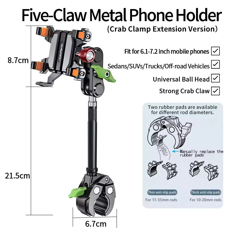 Apex Rush Car Phone Holders  360°Adjustable Metal Five-Claw Phone Clamp Military-Grade Strongest Suction Car Mount