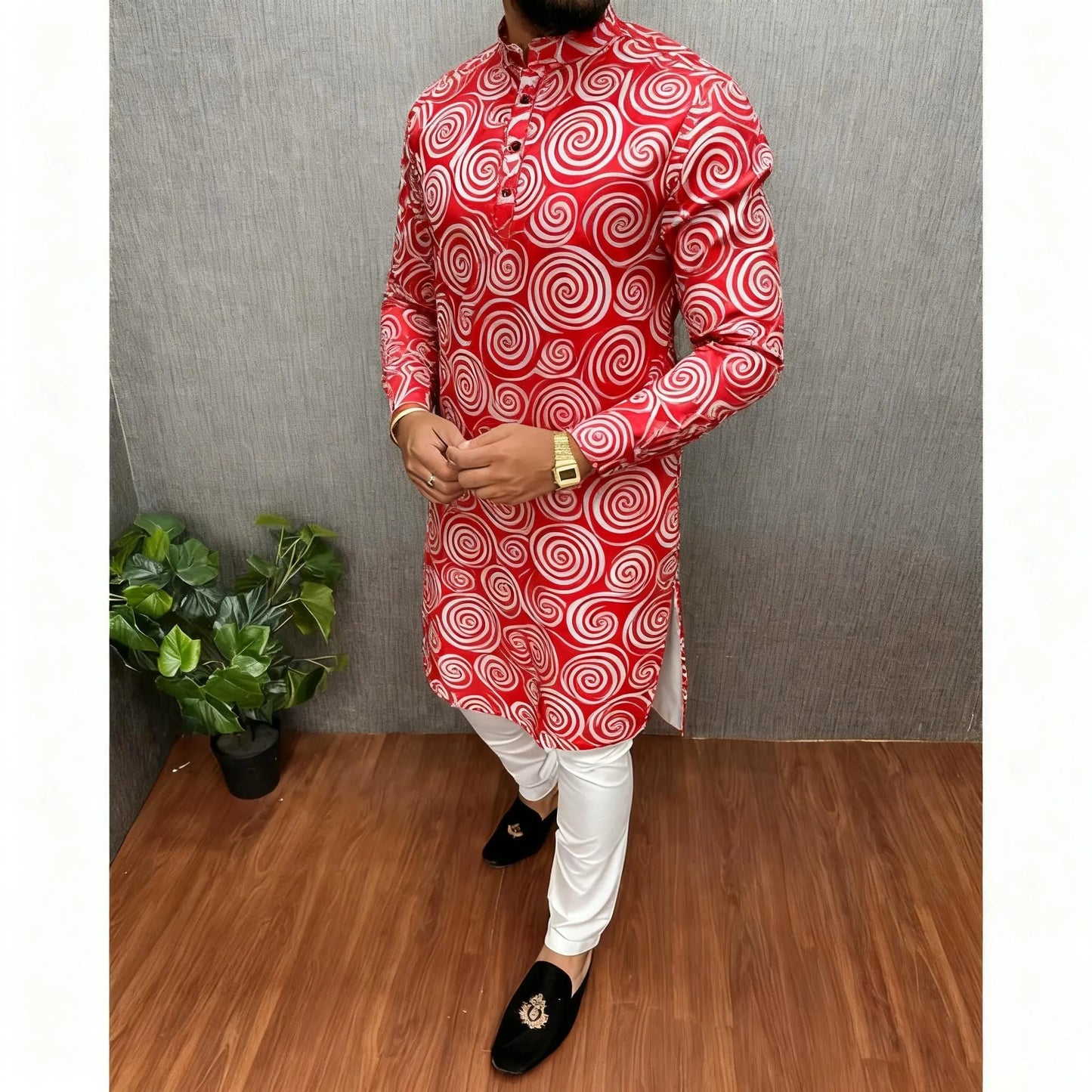 Men Digital Printed Kurta Vardha Regular Mandarin Collar Long Suitable Middle Eastern Tenue Marocaine Homme Men Muslim Clothing
