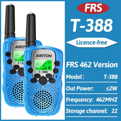 2PCS AIRITON T388 Mini Walkie Talkie Children Toy Gift Kids FRS PMR Long Range VOX Handheld Two Way Radio For Boys Girls