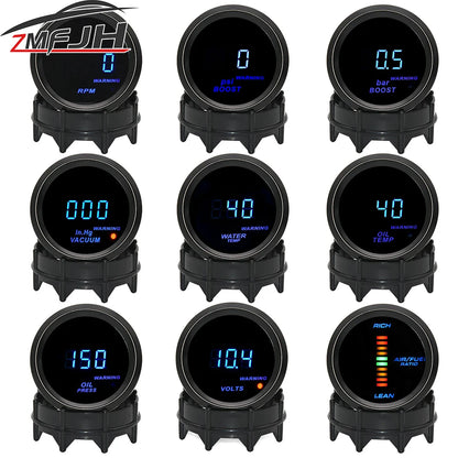 52mm Car Digital Tachometer Boost PSI BAR Gauge Water Temp Oil Temp Oil Pressure Meter Voltmeter Vacuum Air Fuel Ratio Gauge