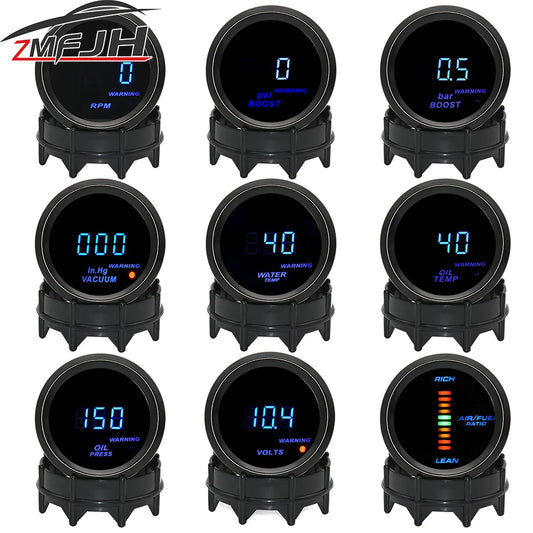 52mm Car Digital Tachometer Boost PSI BAR Gauge Water Temp Oil Temp Oil Pressure Meter Voltmeter Vacuum Air Fuel Ratio Gauge