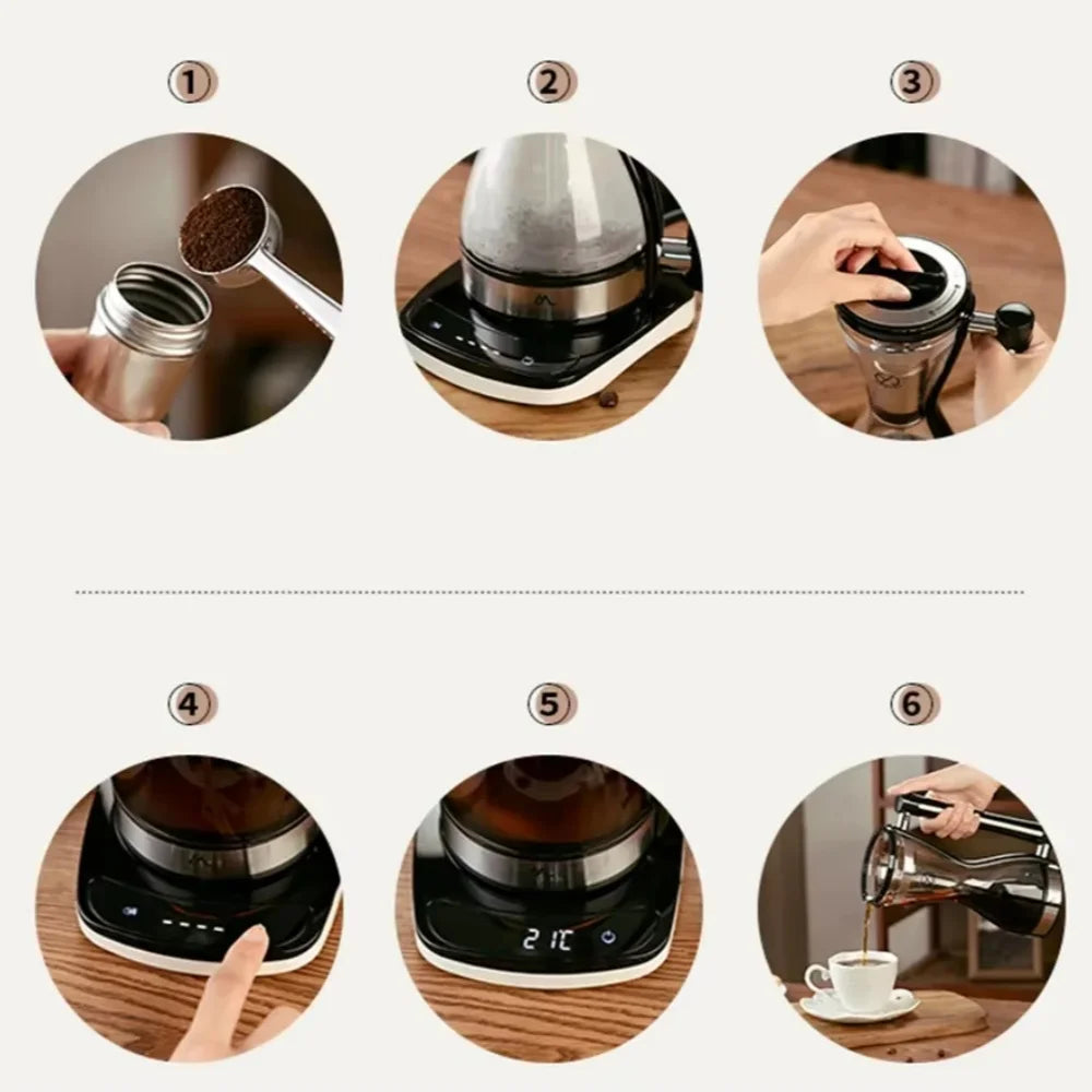 An easy-to-use coffee siphon maker with a heat-resistant glass drip filter and vacuum filter tea & coffee maker set.