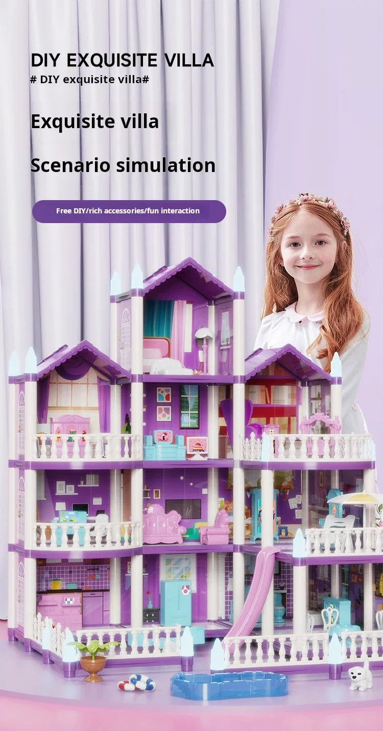 DIY Villa Castle Assembly Doll House Mini Furniture Accessories Model Home Decoration Girl Pretend Play Toy Kid Birthday Gifts