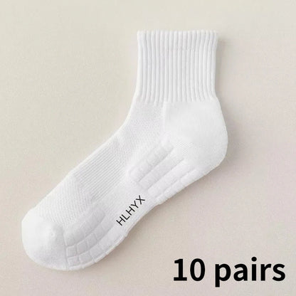10pairs HLHYX Socks Men's Cotton Deodorant Winter Towel Bottom with Mid-tube White Stockings Thickened Sports Basketball Socks