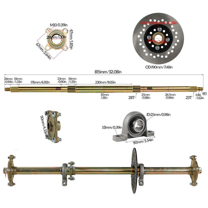 TDPRO 32" Racing Go Kart Rear Axle Kit 5" Wheels Front Steering Brake ATV Quad Go Cart