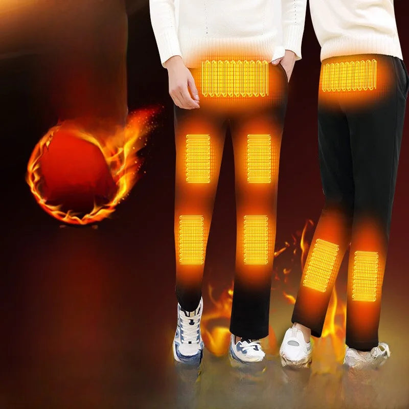 Smart USB Heated  Pants Large Size Men Women Casual Long Trousers Black Tech Heating Thermal Cotton Pants for Leisure