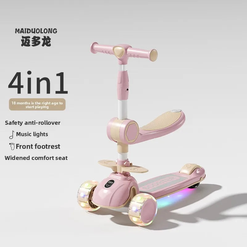 1-in-1 Kids Scooter, Foldable Ride-On Tricycle for Toddlers Ideal for developing children’s sense of balance