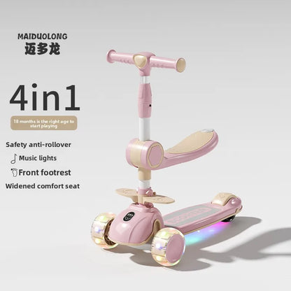 1-in-1 Kids Scooter, Foldable Ride-On Tricycle for Toddlers Ideal for developing children’s sense of balance