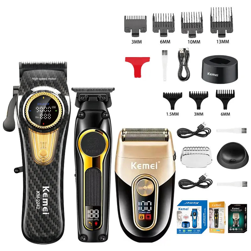 Kemei Rechargeable Hair Clippers kit Professional DLC Blade Electric Trimmer Men Barber Cordless Shaver KM-2242 KM-2351 KM-3209