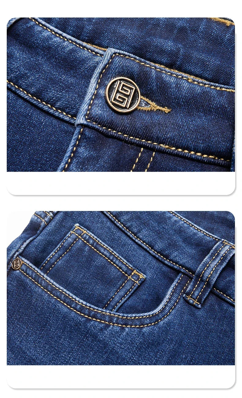 plus Size Men's Blue Straight Loose Jeans 40-44 Cotton Stretch Denim Casual Business Pants for Autumn