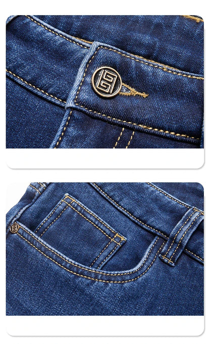 plus Size Men's Blue Straight Loose Jeans 40-44 Cotton Stretch Denim Casual Business Pants for Autumn