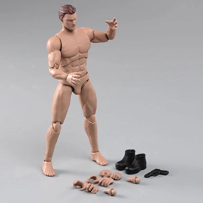 ANT AM116 1/12 Scale Male Muscle Action Figure with Head Hands Gun Shoes Model 6-inch Male Soldier Flexible Joint Strong Body