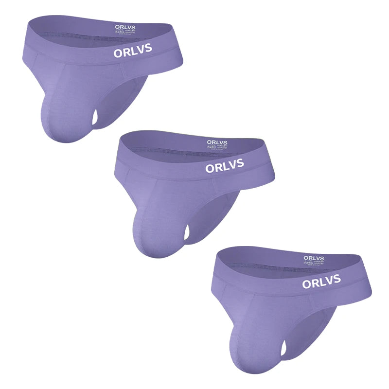 3 PCS Men's ORLVS Ice Silk Modal Thongs Soft Breathable Low Rise Comfortable Underwear