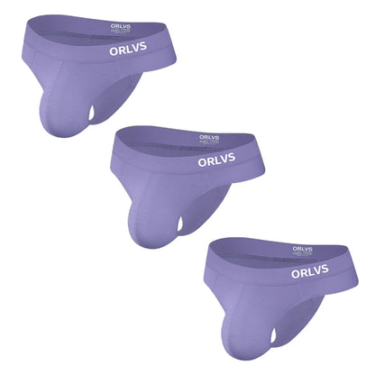 3 PCS Men's ORLVS Ice Silk Modal Thongs Soft Breathable Low Rise Comfortable Underwear