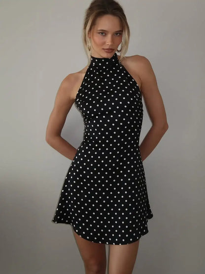 Tuularose Fashion Polka Dot Dress Vintage High Waist Sleeveless Backless Neck Lace-up Dress Sexy Party Luxury Women Dresses Y2k