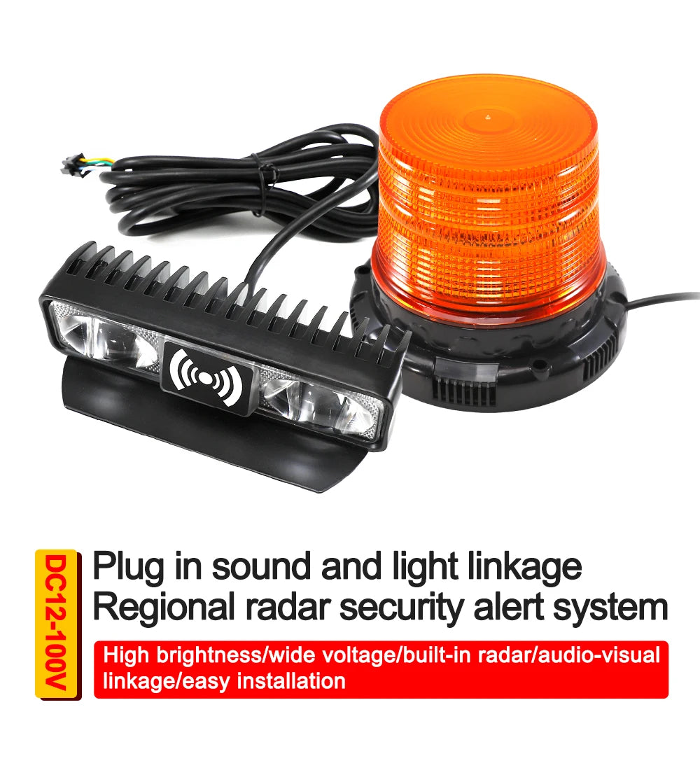Carsanbo Forklift Area Radar Security Alert System with 3pcs Radar Warning Lights 1pcs Voice Flashing Alarm Light Magnetic Base