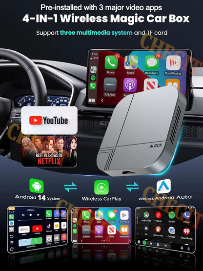 Android Smart AI Box 4G+64G/2G+32G Wireless CarPlay Android Auto TV Box For Youtube Netflix For VW Nissan Toyota Hyundai Ford