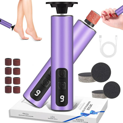 Electric Foot Callus Remover  2-in-1 Electric Foot File Grinder Nail Polisher 9-Speed Feet Pedicure Tool for Dead Skin & Cracked