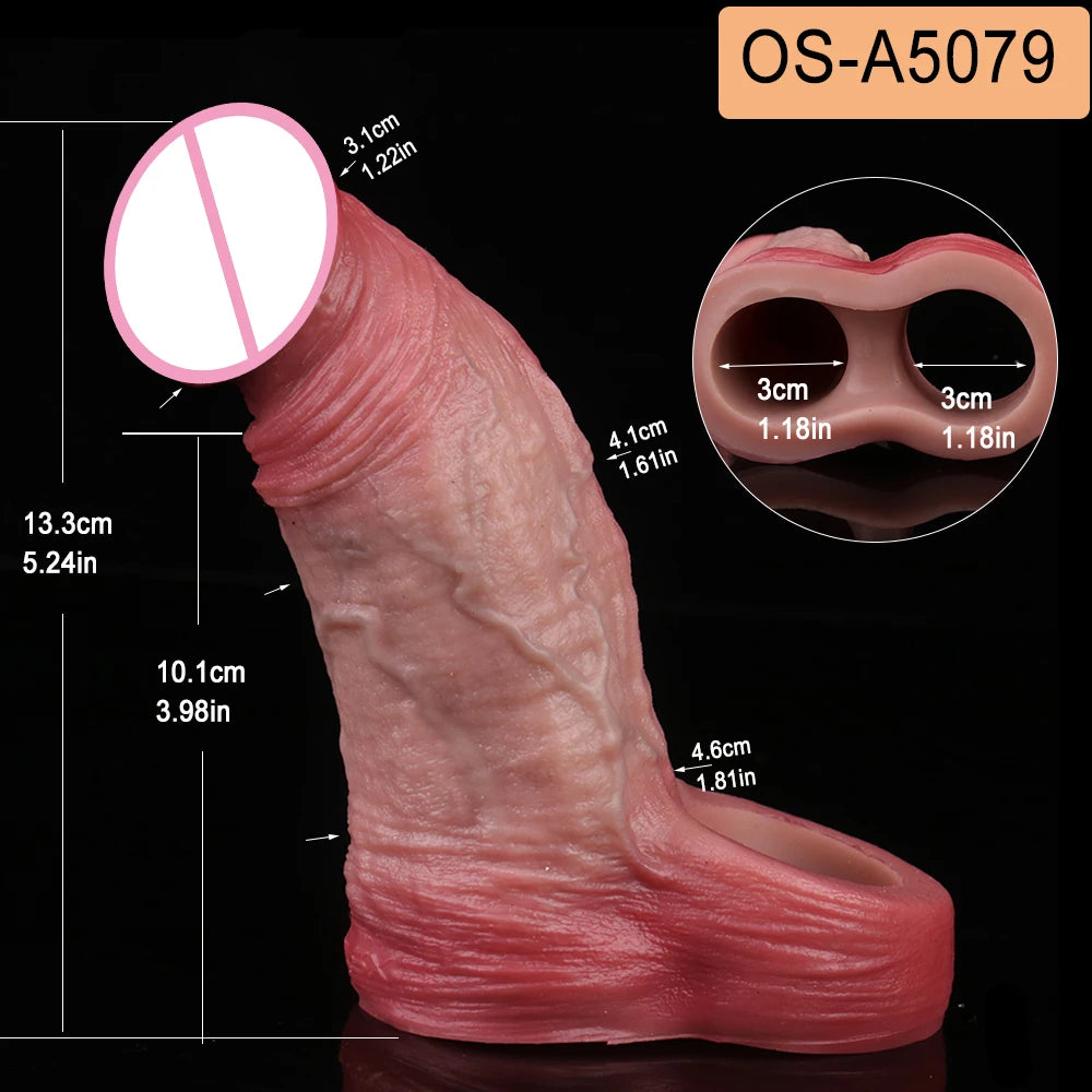 SXXY Penis Sleeve Realistic Male Penis Enlarger Extender Silicone Cock Ring Ultra Close Head Hollow Dildo Sex Toys For Adult