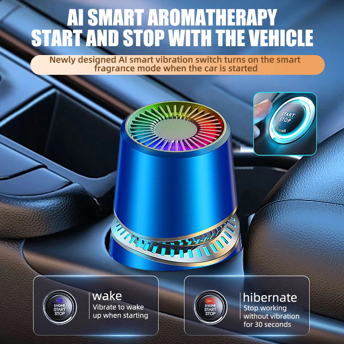 Car Perfume Aromatherapy Fragrance Blue Chimes Scent interior accessories Auto Car Air Freshener led RGB ambient light USB cable