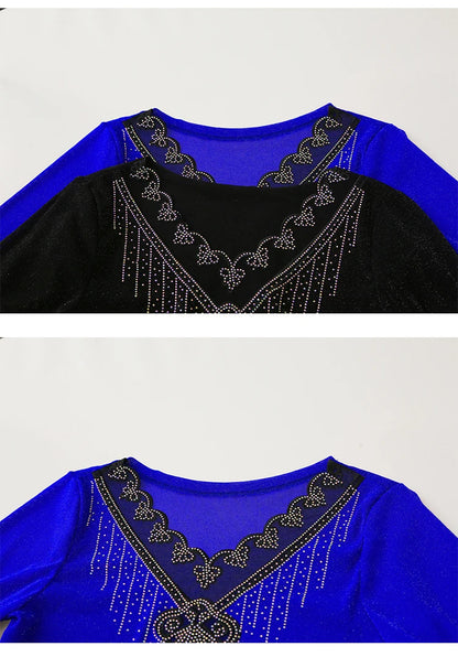 2026 Spring Summer Mesh Tops Korean Fashion Diamond T Shirt Slim 3/4 Sleeve Hollow Out Casual Women Shirt