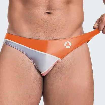 AMORESY Color block men glossy underpants Silk thin men Brief oily Yoga running Leisure shinny briefs