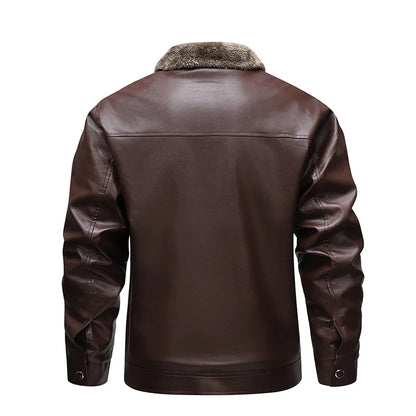 Winter Fleece-lined Leather Jacket Men 2025 New Coat Men's Top Windproof Leisure Mens Streetwear Zipper Retro Moto Biker Jackets