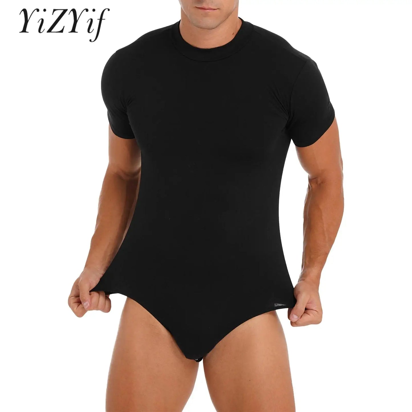 Men Casual Solid Color Skinny Romper Stretchy Undershirt Bodysuit Leotard for Shapewear Athletic Jumpsuit Swimwear Wetsuit