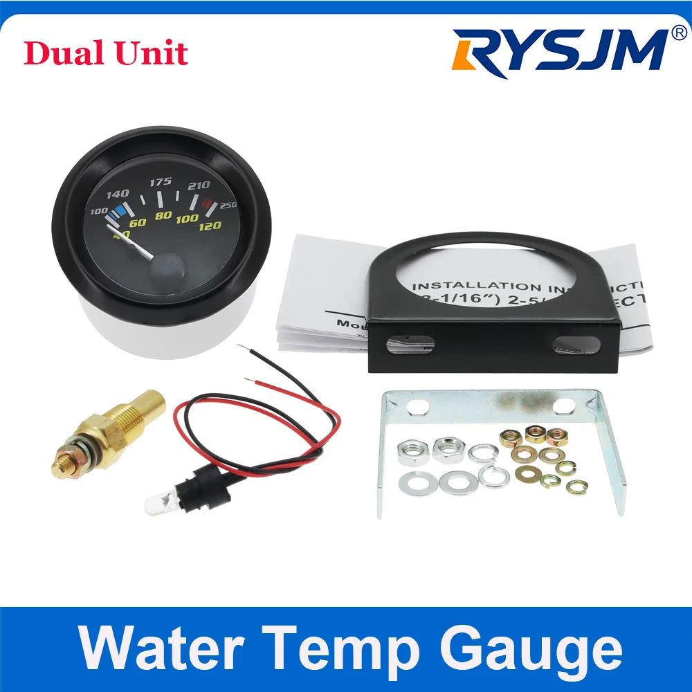 Auto Temperature Meter with Sensor 1/8 NPT 52mm LED Digital Oil /Water Temp Indicator PSI Oil Press Black Gauge Fit Gasoline Car