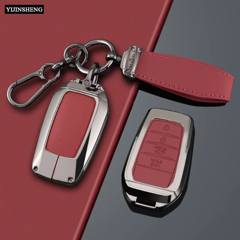 Zinc Alloy + PU Leather Car Key Case Cover For 2019-2025 Land Cruiser Highlander Camry Sienna Venza Hilux Fortuner Corolla Prius