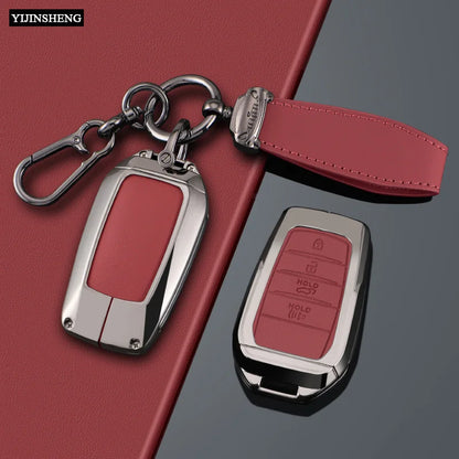 Zinc Alloy + PU Leather Car Key Case Cover For 2019-2025 Land Cruiser Highlander Camry Sienna Venza Hilux Fortuner Corolla Prius