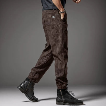 Men's Casual Corduroy Loose Fit Pants Autumn Winter Korean Style Trendy Cuffed Outdoor Wear Non-Iron Long Trousers