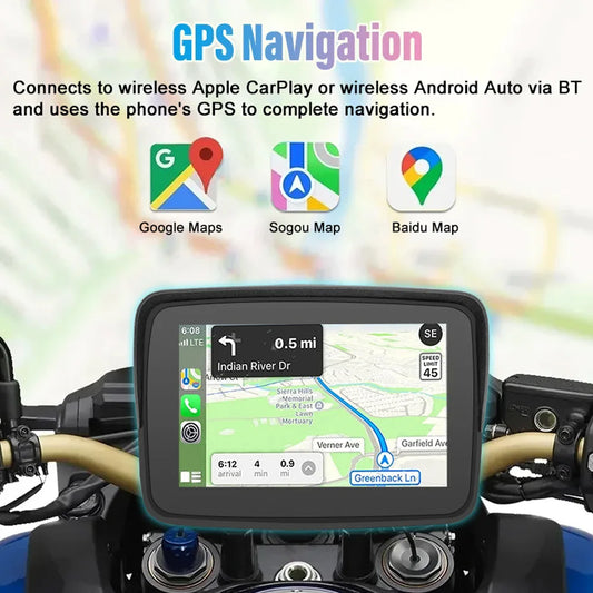 GPS Navigation Motorcycle GPS Waterproof IP67 GPS Nivigator with Carplay Display Motorcycle Wireless Android Auto GPS Navigator