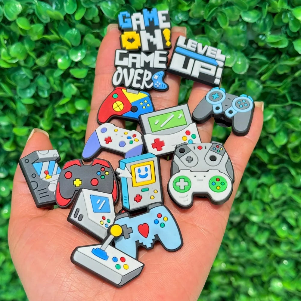 New Arrival 15-100Pcs Game Level Up PVC Shoe Decorations Various Gamepad Clog Buckle Charms Fit Kids Birthday Present