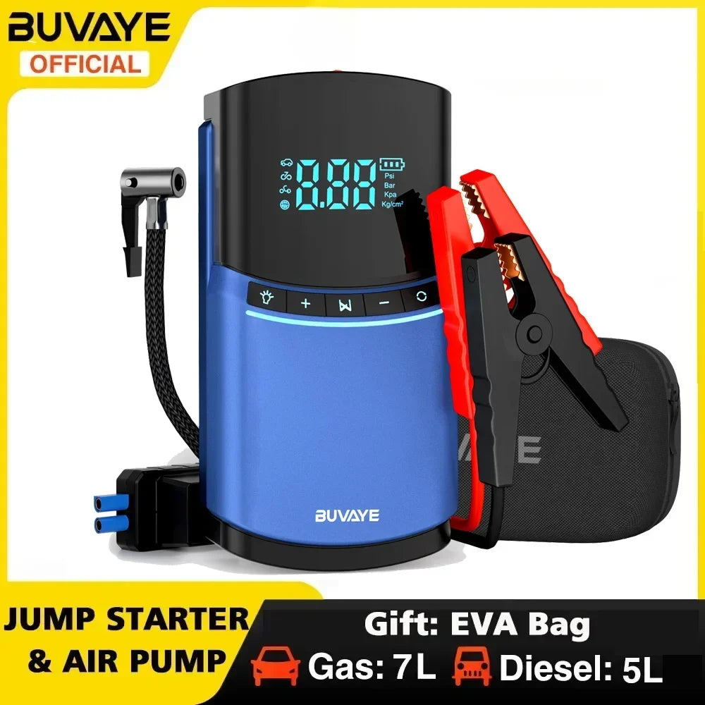 BUVAYE Car Jump Starter 150PSI Air Pump 2000A Jump Starter Car Battery Starter Jumper Car Starter Tire Compressor Powerbank