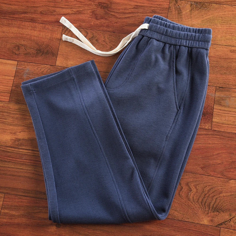 Autumn New American Retro Thick Solid Color Knitted Sweatpants Men's Simple Elastic Waist Drawstring Sport Casual Loose Pants