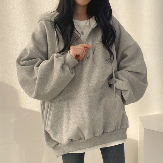 Y2K Korean Hoodie Women Harajuku Casual Hooded Coats Lantern Long Sleeve Pocket Pullover Sweatshirt