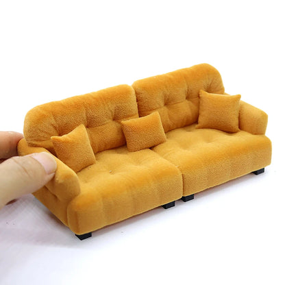 1/12 1/20 1/25 Dollhouse Simulation Flocking Sofa Model Mini Living Room Furniture Doll Decoration Accessories Pretend Play Toys