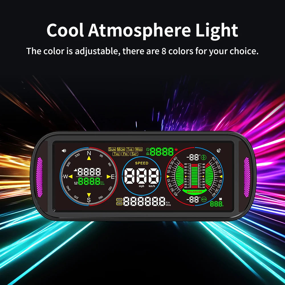 KWHUD Inclinometer 4X4 Off Road LCD Screen HUD Display Car Speedometer Digital GPS Odometer Tilt Pitch Angle Slope Meter Gadgets