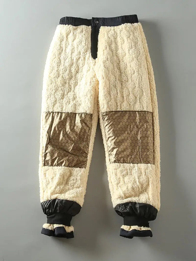 Thickened Graphene Fleece Cotton Straight Leg Casual Pants Men's Winter Warm Windproof Knee-Pad Padded Long Trousers