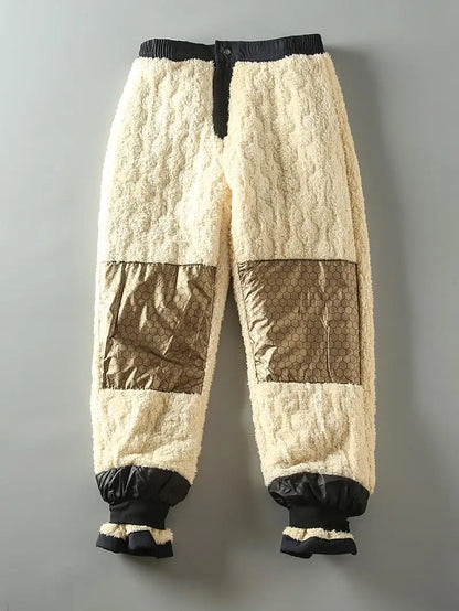 Thickened Graphene Fleece Cotton Straight Leg Casual Pants Men's Winter Warm Windproof Knee-Pad Padded Long Trousers