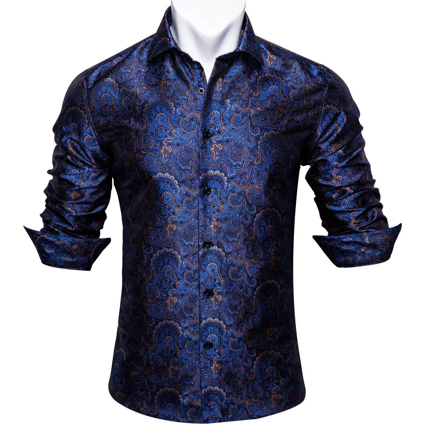 Gold Paisley Bright Shirts Men Autumn Long Sleeve Casual Flower Shirts For Men Designer Fit Dress Shirts BCY-07