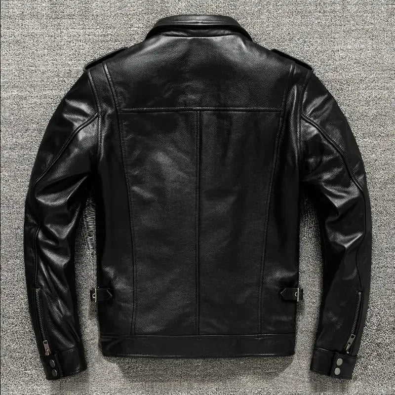 Military M65 Jackets For Men Heavy Black Genuine Leather Jacket Lapel Motorcycle Top Layer Cowhide Hunting Fashion Slim Coat Man